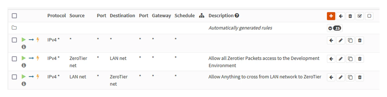 OPNsense firewall rules for the project management and development network