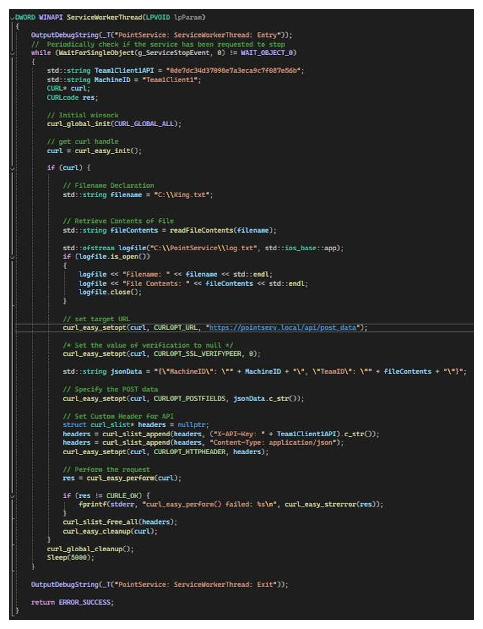 C++ Windows service worker thread used by PointService
