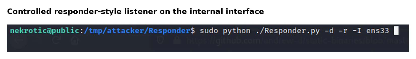 Controlled name-resolution listener running on the compromised Ubuntu host