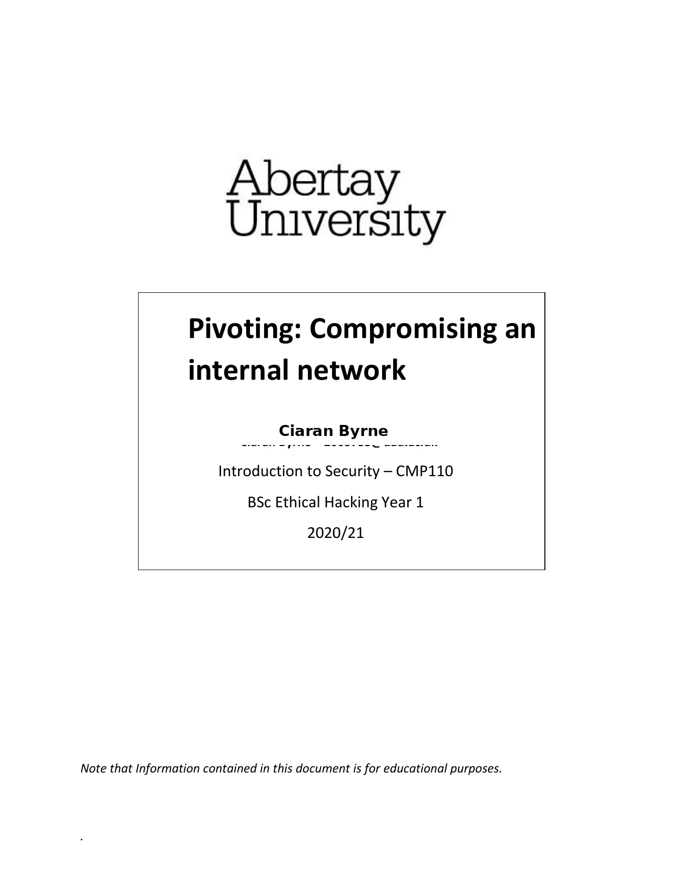 Cover of the 2021 Pivoting: Compromising an Internal Network project