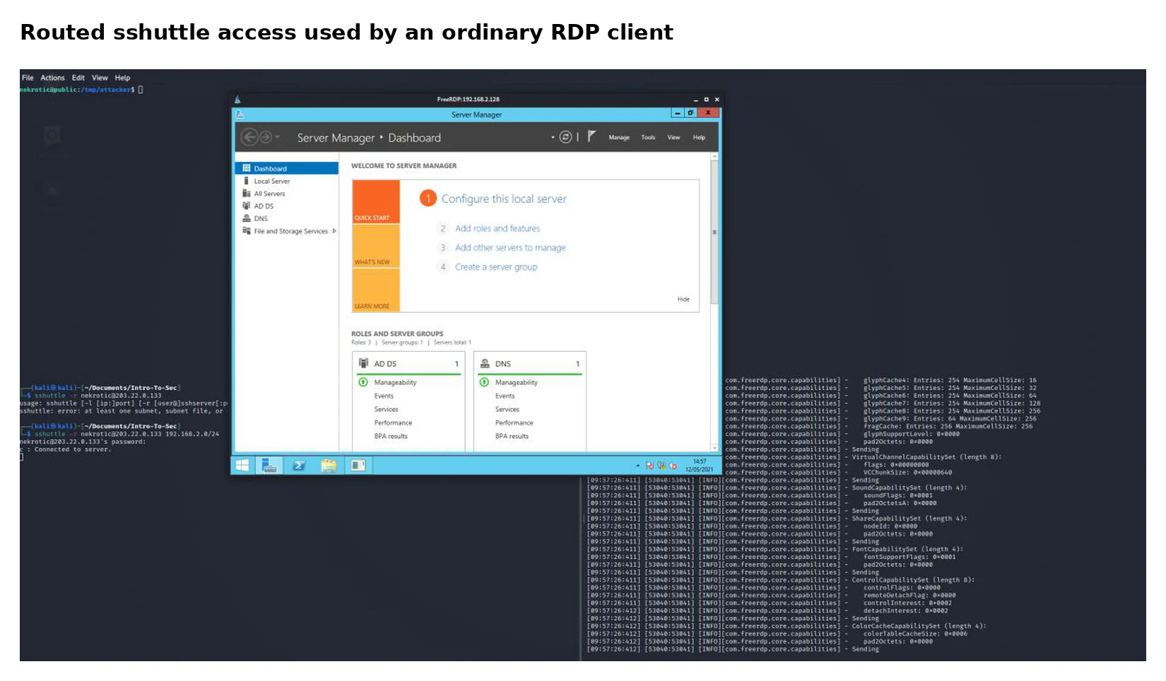 Remote Desktop client reaching the internal domain controller through sshuttle