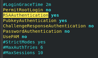 SSH public key authentication settings