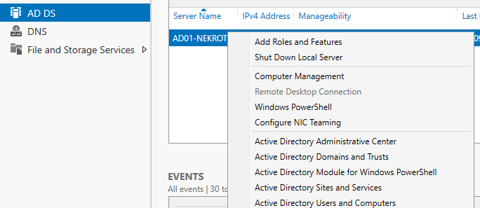 Active Directory Users and Computers opened from Server Manager